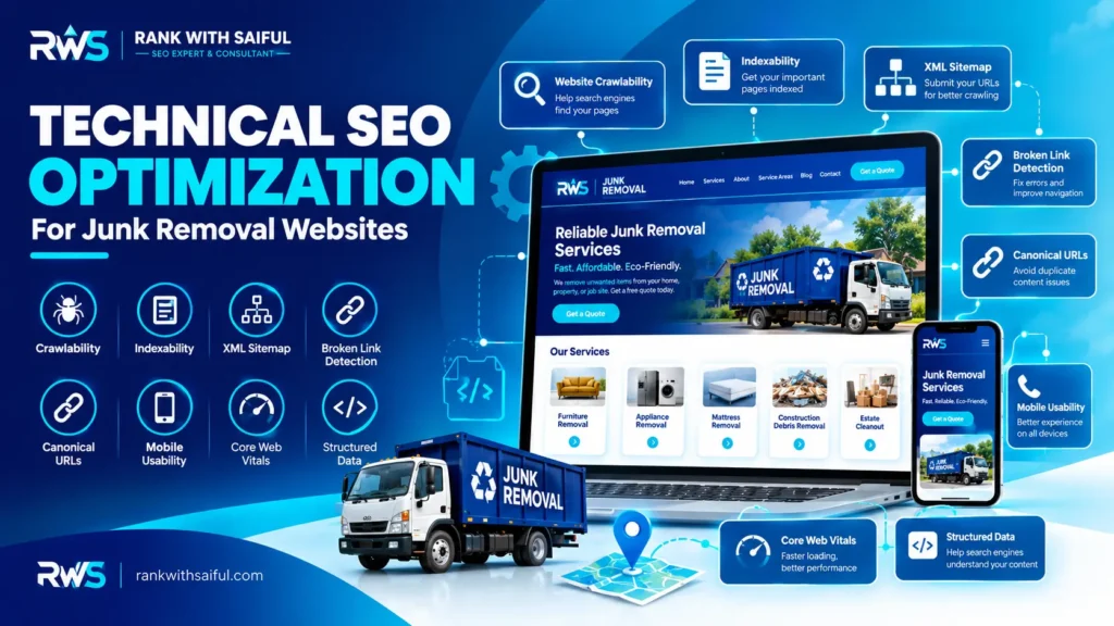 Technical SEO optimization strategy for a junk removal website